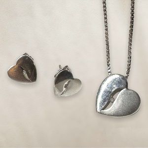 Diamond Necklace and Earring Set | Valentine’s Day Gifts | Sterling Silver Heart